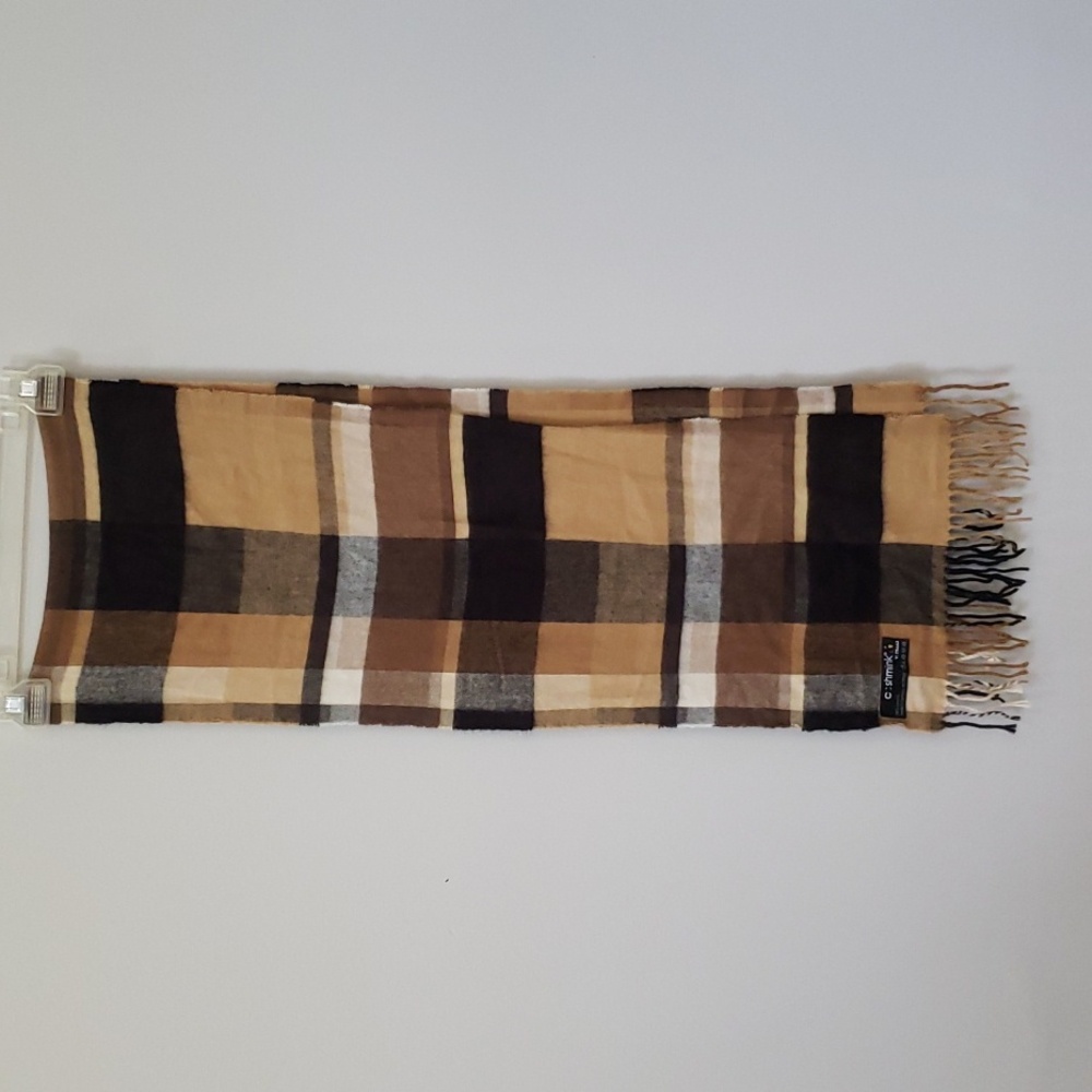 V. Fraas Cashmink Soft Plaid Scarf Made in Germany Fringed Outdoor Classic